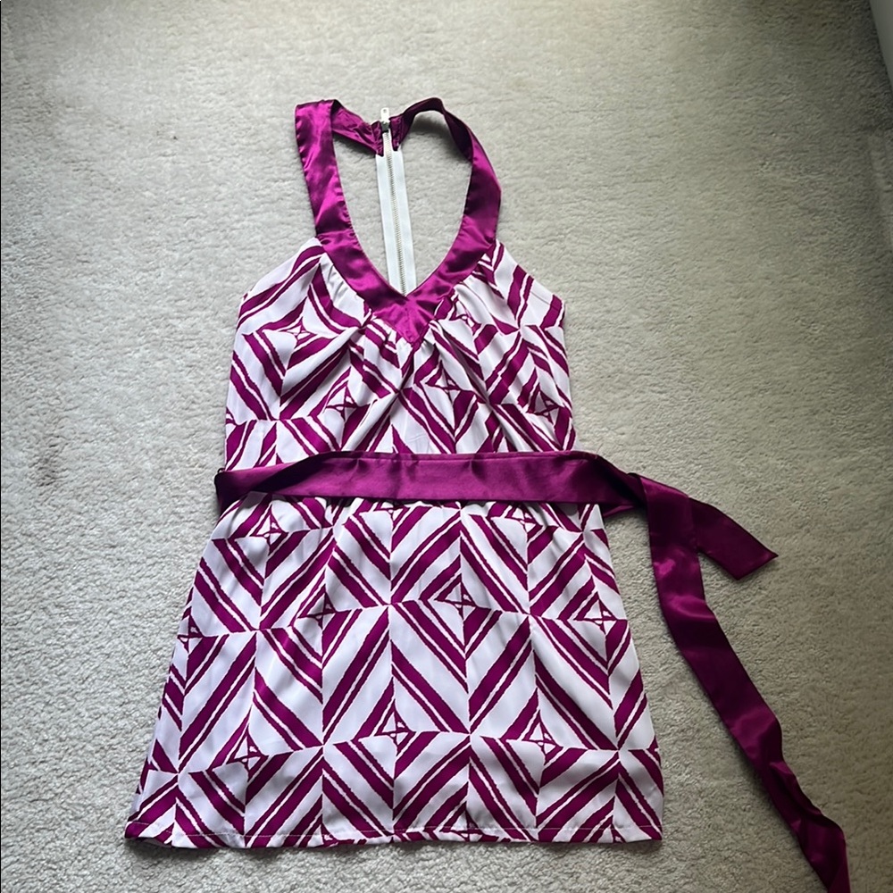 Chic Purple and White Halter Dress
